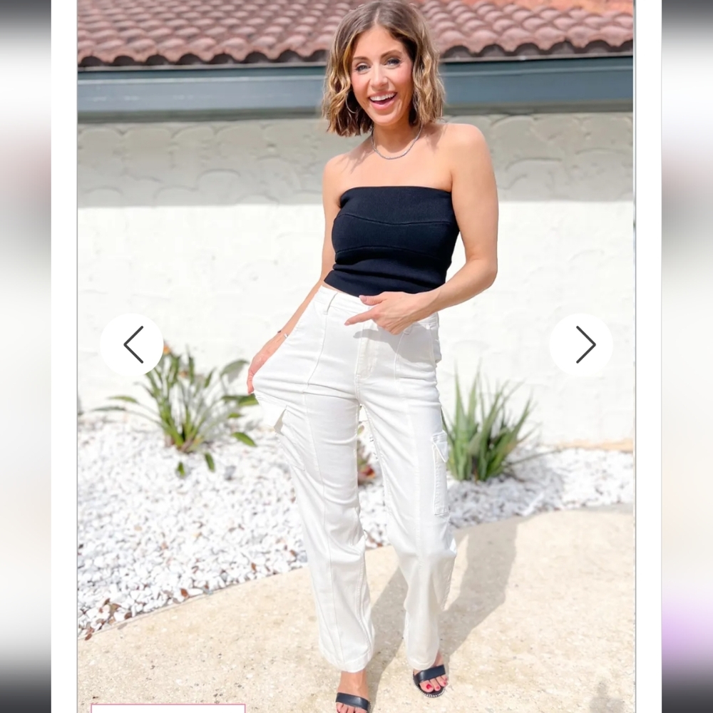 Judy Blue White High Rise Cargo Straight Jeans - Picture 4 of 10